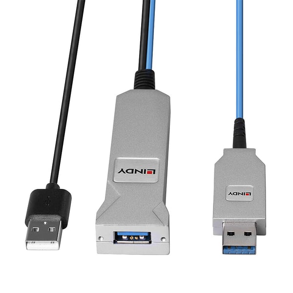 Lindy 43345 USB-kabel USB 3.2 Gen 1 (3.1 Gen 1) 30 m USB A 2 x USB A 5 Gbit/sek. Blå, Sølv