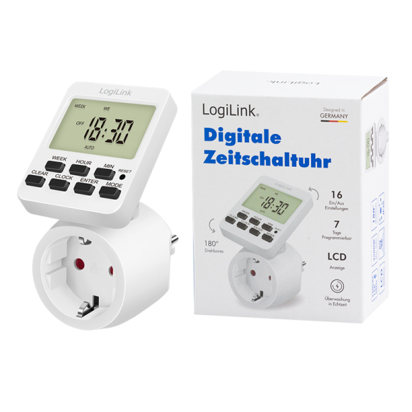 LogiLink ET0014 elektronisk tæller Hvid Daglig/ugentlig timer