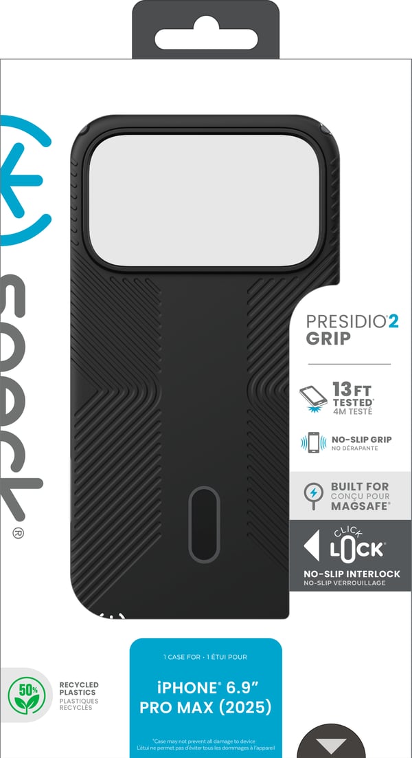 Speck Presidio2 Grip ClickLock & MagSafe - Cover til iPhone 17 Pro Max (Sort / Skifergrå / Hvid)