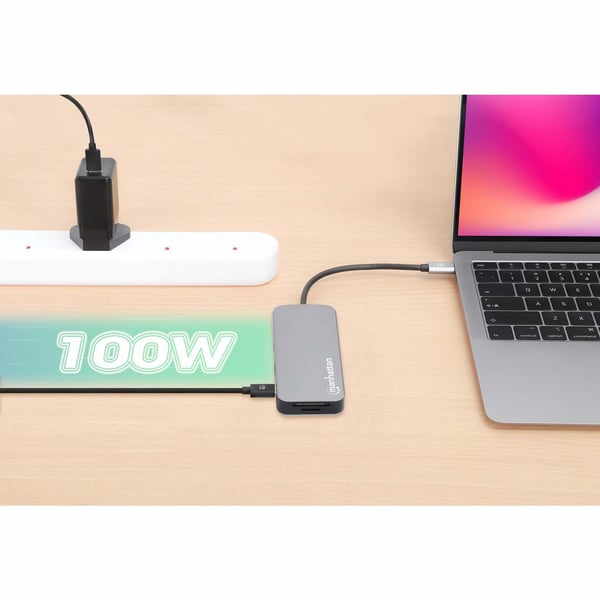Manhattan 130615 kannettavien tietokoneiden telakka ja porttitoistin Langallinen USB 3.2 Gen 1 (3.1 Gen 1) Type-C Alumiini