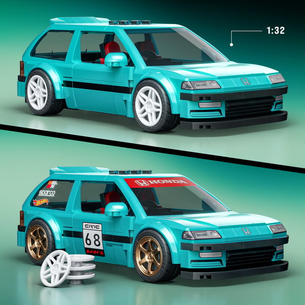 Mattel Brick Shop Hot Wheels Custom ’90 Honda Civic EF byggelegetøjssæt (248 dele), til samlere