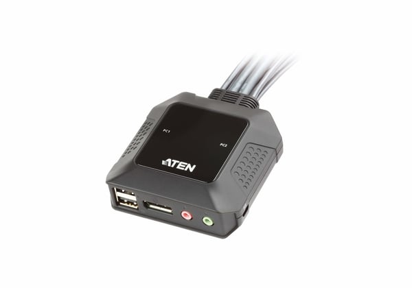ATEN 2-portars KVM-switch med USB DisplayPort-kabel och fjärrportsväljare