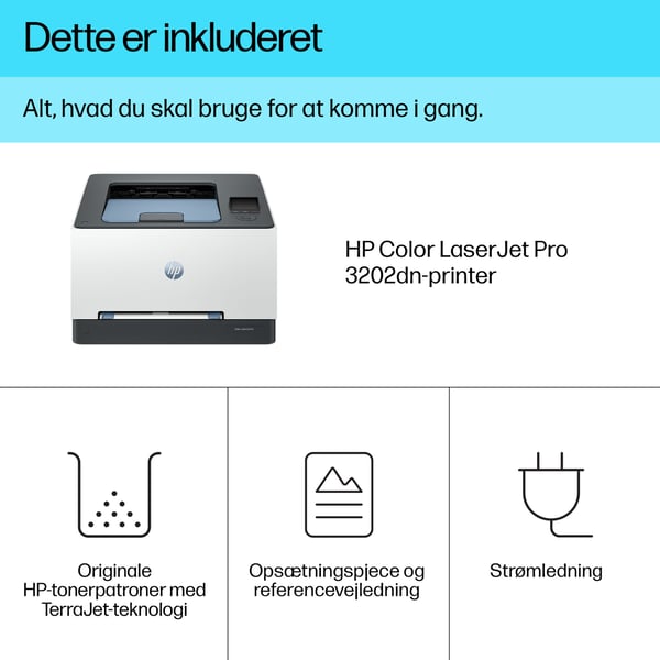 HP LaserJet Pro 3202dn Farve Printer, Kun ethernet; Dupleks