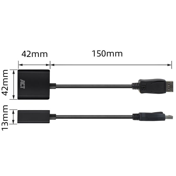 ACT AC7515 videokabel adapter 0,15 m DisplayPort VGA (D-Sub) Sort