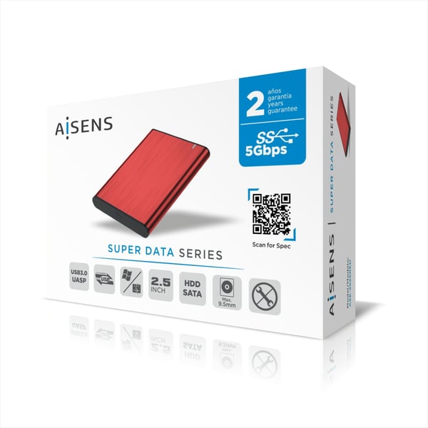 AISENS ASE-2525RED Hölje för lagringsenheter SSD-inkapsling Röd 2.5"