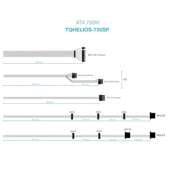 TooQ TQHELIOS-750SP strömförsörjningsenheter 750 W 24-pin ATX ATX Svart