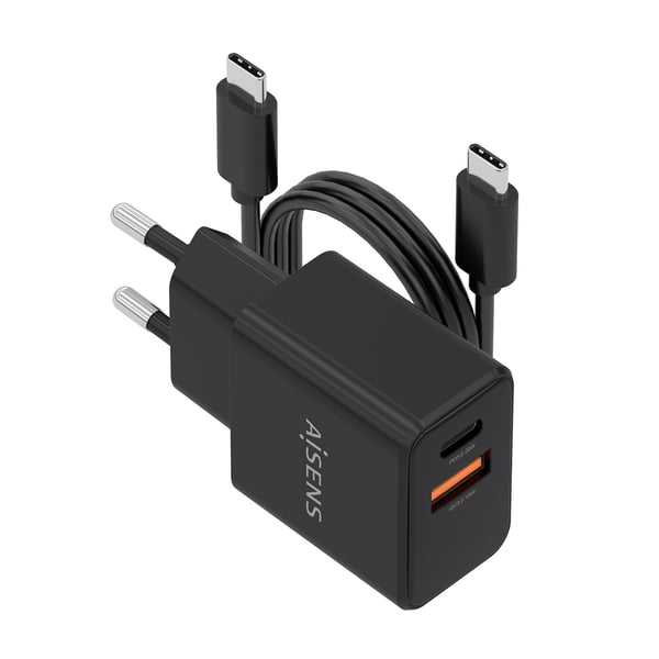 AISENS ASCH-20W2P084-BK mobiililaitteen laturi Matkapuhelin, Älypuhelin, Digitaalikamera, Universaali, Tabletti Musta AC Pikalataus Sisätila