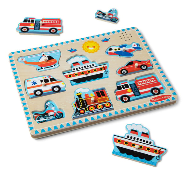 Melissa & Doug Vehicles Sound Puzzle Ramme puslespil 8 stk Køretøjer