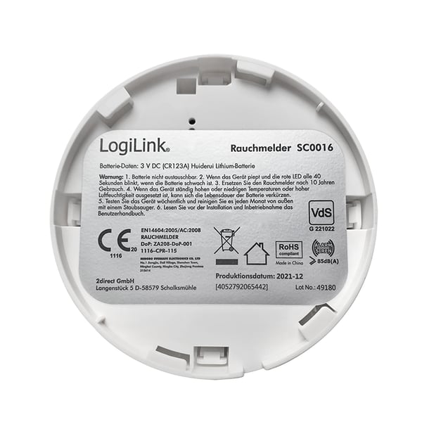 LogiLink SC0016 rökdetektorer Fotoelektrisk reflektionsdetektor Trådlös