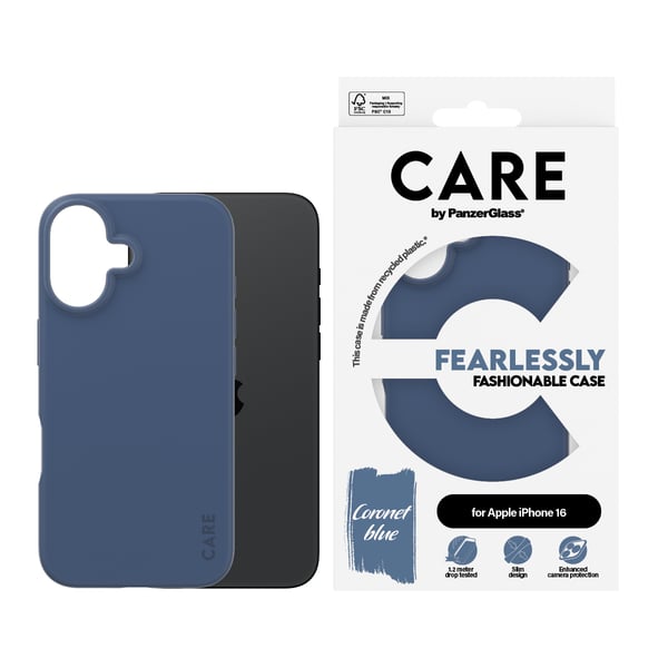 PanzerGlass CARE™ by ® Case Blue iPhone 16 mobiltelefonfodral Mobilskal Blå