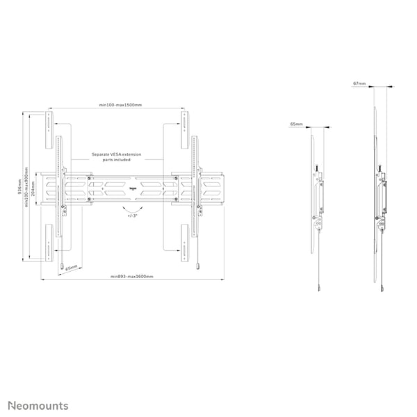 Neomounts WL30S-950BL19 tv-beslag 2,92 m (115") Sort
