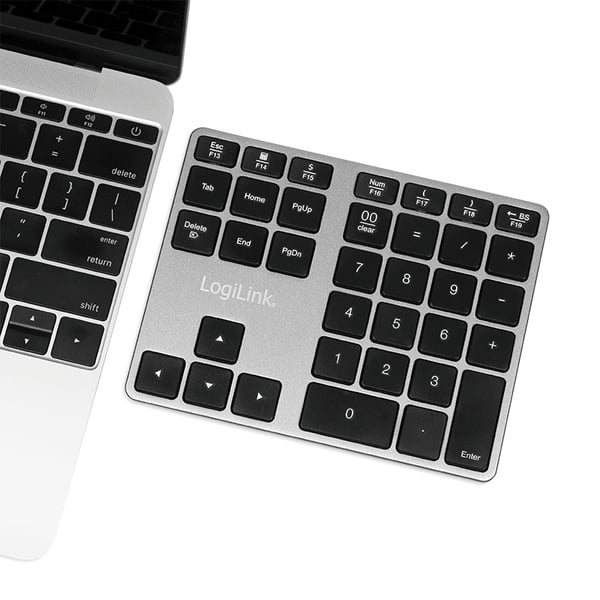 LogiLink ID0187 numeriskt tangentbord Universal Bluetooth Aluminium, Svart