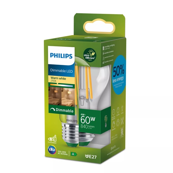 Philips Filament pære, klar 60 W A60 E27