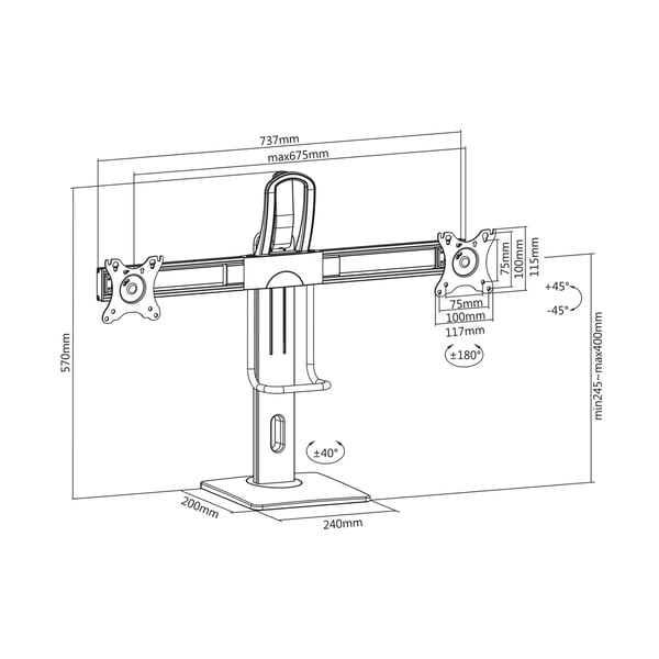 AISENS DT27TSR-065 skærmbeslag og -stativer 68,6 cm (27") Skrivebord Sort