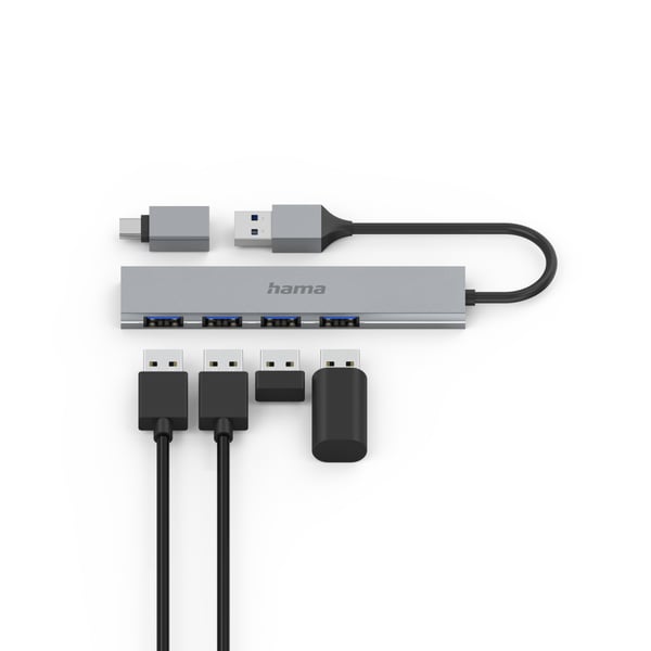Hama 00200141 gränssnittshubbar USB 3.2 Gen 1 (3.1 Gen 1) Type-A 5000 Mbit/s Grå