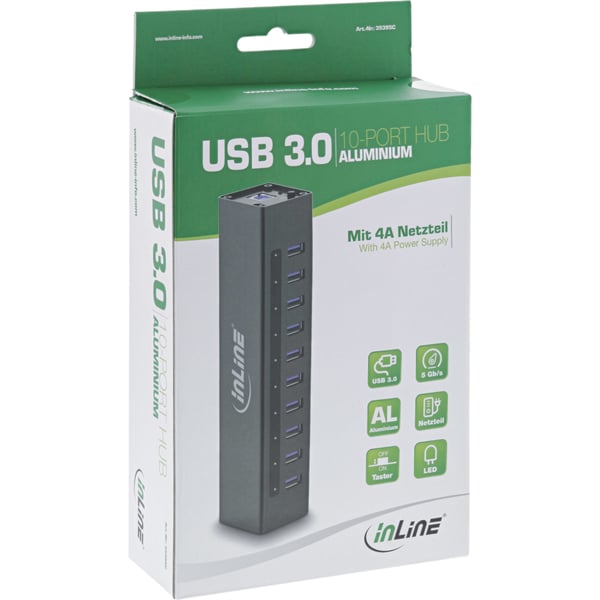 InLine 35395C gränssnittshubbar USB 3.2 Gen 1 (3.1 Gen 1) Type-A 5000 Mbit/s Svart