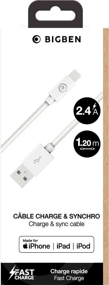BIG BEN CBLMFI1M2RW Lightning kabel 1,2 m Hvid