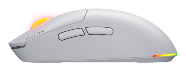 HATOR Quasar 3 Wireless pelihiiri, 2.4 GHz + Bluetooth + USB, Optical Yellow 100M Switches, PixArt PAW3311, RGB, Web SyncHUB™, Valkoinen