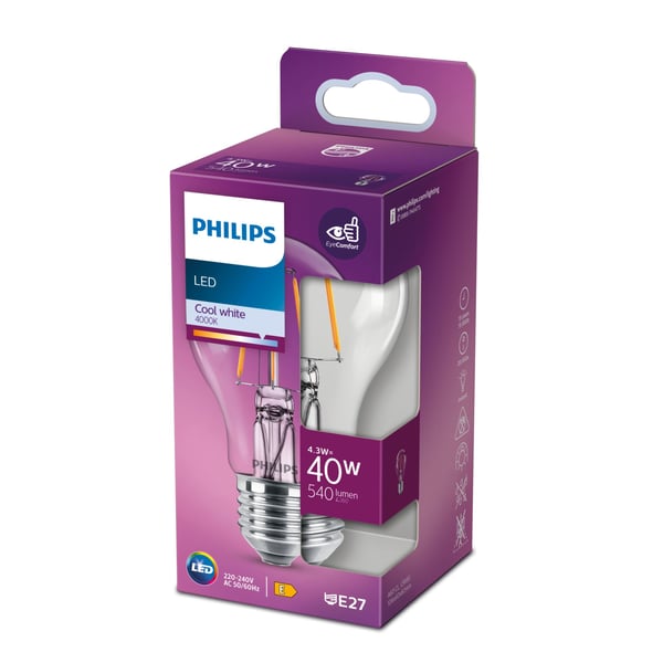 Philips 8718699762018 LED-lampe Kold hvid 4000 K 4,3 W E27 E