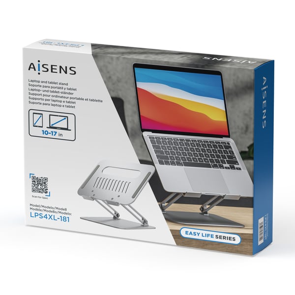 AISENS LPS4XL-181 Ställ för bärbara datorer Ställ förl bärbar dator och surfplatta Silver 43,2 cm (17")