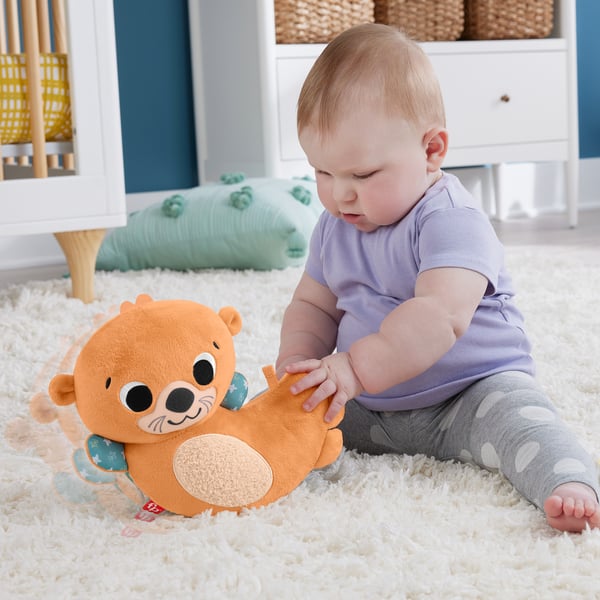 Fisher-Price 2 i 1 rokkende odder til leg på maven, plyssanselegetøj til babyer til leg på maven