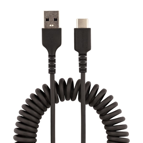 StarTech.com 1 m USB-A till USB-C-snabbladdningskabel, robust, lindad, laddning och synkronisering, 3 A, USB 2.0, TPE-mantel och aramidfiber - USB-laddningssladd