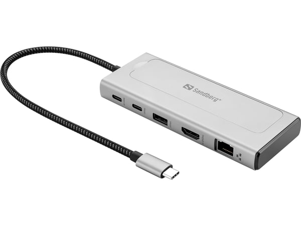 Sandberg 136-82 kannettavien tietokoneiden telakka ja porttitoistin Langallinen USB 3.2 Gen 2 (3.1 Gen 2) Type-C Harmaa