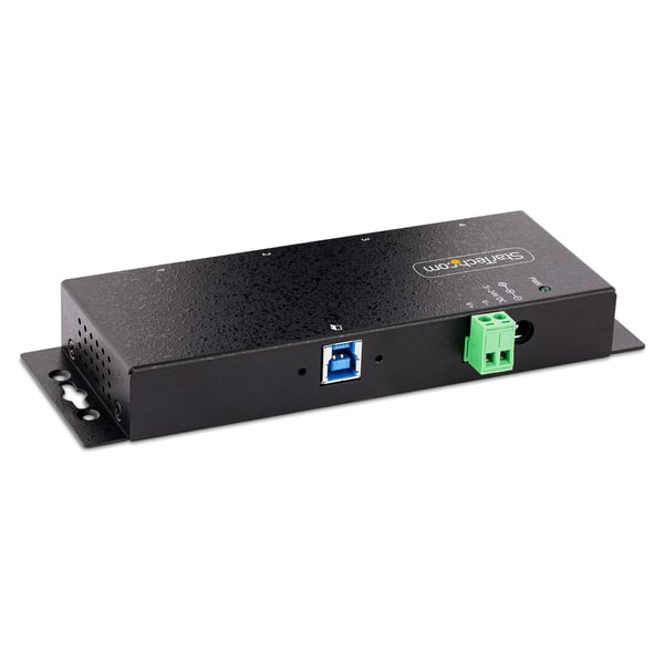 StarTech.com Industriell USB 3.0 5 Gbps-hubb med 4 portar. Robust USB-hubb med ESD- och överspänningsskydd. DIN-, vägg- eller skrivbordsmonterbar USB-A-hubb. USB-expander med låsbara portar, kraftig