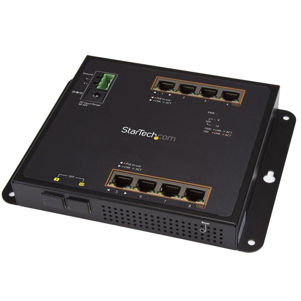 StarTech.com Industriell Gigabit PoE med 8 portar + switch med 2 SFP MSA-platser - 30 W - Härdad lager/L2-switch GbE-styrd - Robust Gigabit Ethernet-nätverksswitch med hög effekt IP-30/-40 C till 75 C