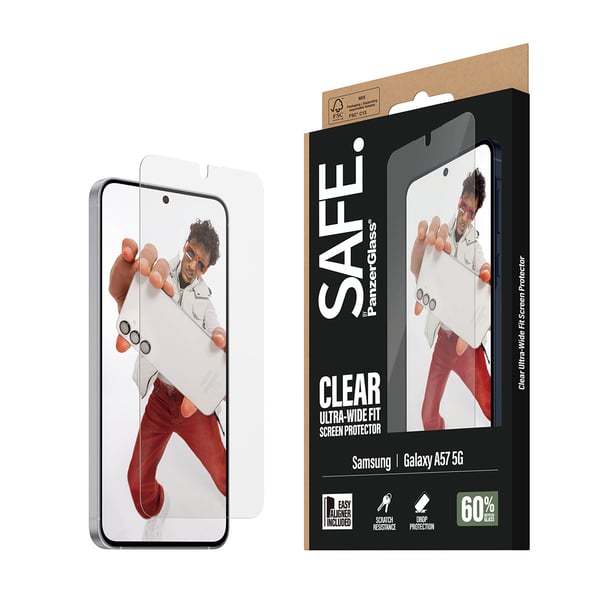 PanzerGlass SAFE. by ® Skærmbeskyttelse Samsung Galaxy A57 5G | Ultra-Wide Fit m. EasyAligner
