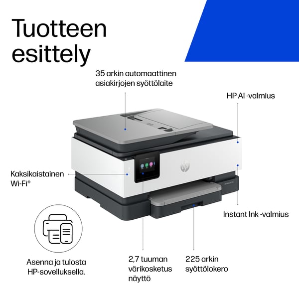 HP OfficeJet Pro 8134e Langaton All-in-One Väri Tulostin, Instant Ink; kaksipuolinen tulostus