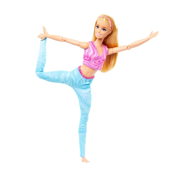 Barbie Made to Move -nukke, vaaleat hiukset, riisuttava urheilutoppi ja urheiluhousut, 22 taipuvaa niveltä