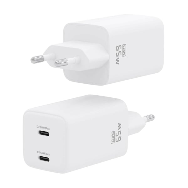 AISENS ASCH-65W2P039-W oplader til mobil enhed Universel Hvid Vekselstrøm Hurtig opladning Indendørs