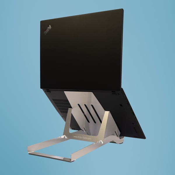 R-Go Tools Laptophouder R-Go Riser Basic, inklapbare en verstelbare laptopverhoger, aluminium, zilver