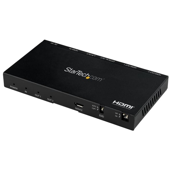 StarTech.com 2-portars HDMI-splitter (4K 60 Hz, med scaler, HDCP 2.2, EDID-emulering, 7.1 surroundljud