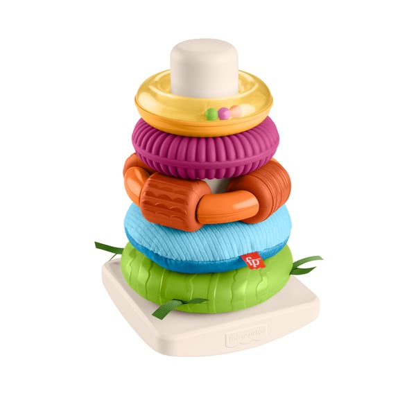 Fisher-Price Keinuva Sensory Rock-A-Stack -pinoamislelu, jossa on hienomotoriikkatoimintoja vauvoille