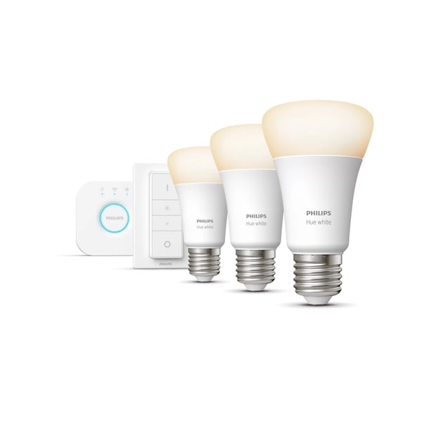 Philips Hue White Startpaket: 3 st E27 smarta ljuskällor (800) + dimmerströmbrytare