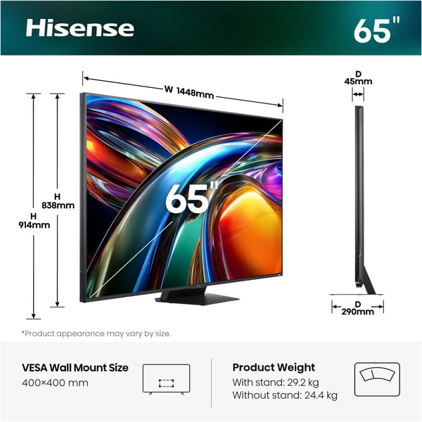 Hisense 65UR9S 165,1 cm (65") 4K Ultra HD Smart TV Wi-Fi Grå 3500 cd/m²