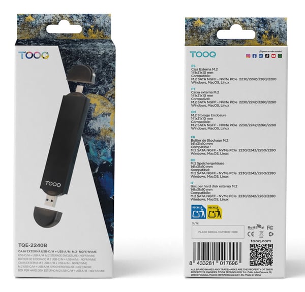 TooQ TQE-2240B drevkabinet SSD kabinet Sort M.2