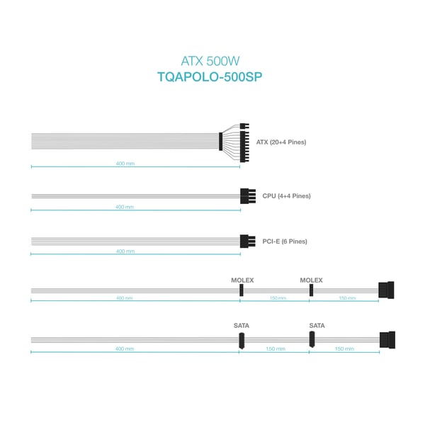 TooQ TQAPOLO-500SP enhed til strømforsyning 500 W 20+4 pin ATX ATX Sølv