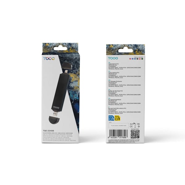 TooQ TQE-2240B Hölje för lagringsenheter SSD-inkapsling Svart M.2