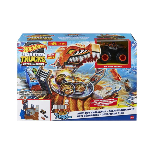 Hot Wheels Monster Trucks ARENA SMASHERS Tiger Shark Spin-Out Challenge