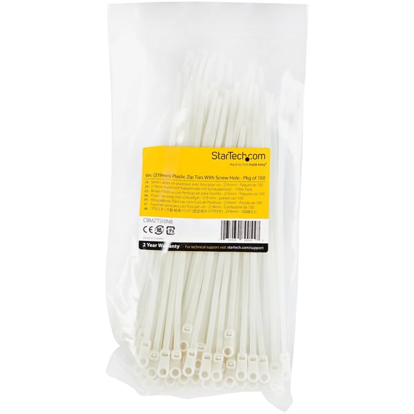 StarTech.com CBMZTS10N8 kabelsamler Udløselig kabelbinder Nylon Hvid 100 stk