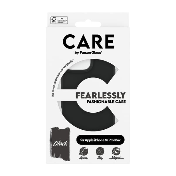 CARE Moderigtigt Cover | Bagcover | Apple | iPhone 16 Pro Max | Genbrugsplast | Sort
