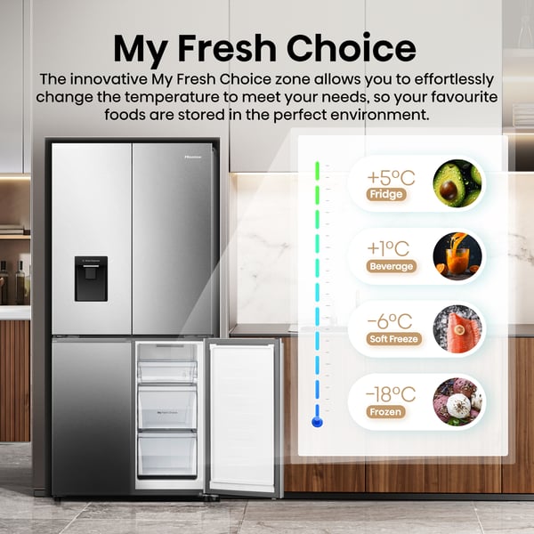 Hisense RQ5P470SMIE køle-/fryseskab Fritstående 482 L Sølv, Rustfrit stål