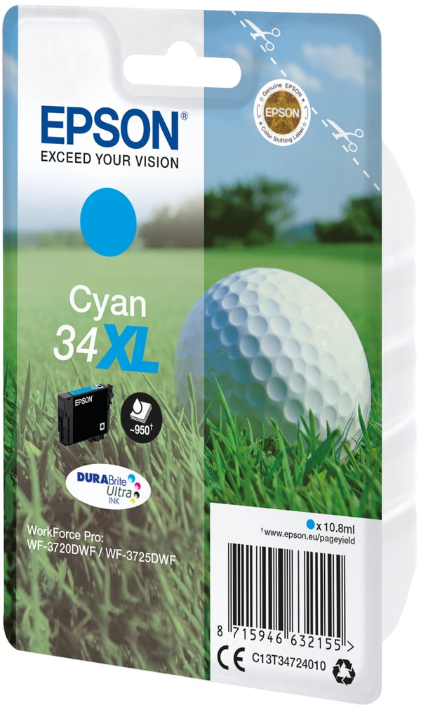 Epson Golf ball 34XL Golfpallo DURABrite Ultra, yksittäispakkaus, syaani muste