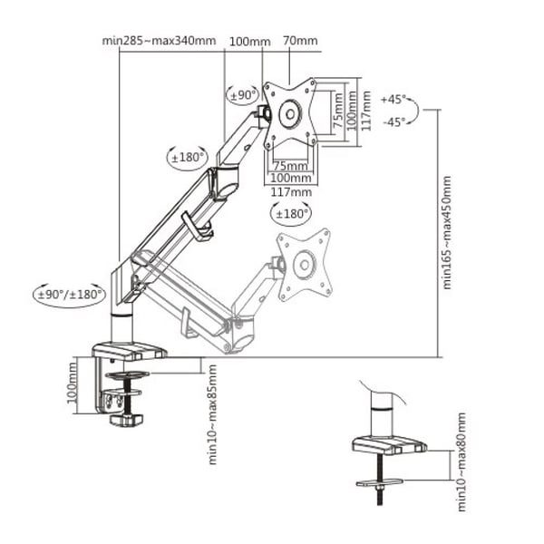 Techly ICA-LCD 441 monitorin kiinnike ja jalusta 81,3 cm (32") Vastaanotto Harmaa