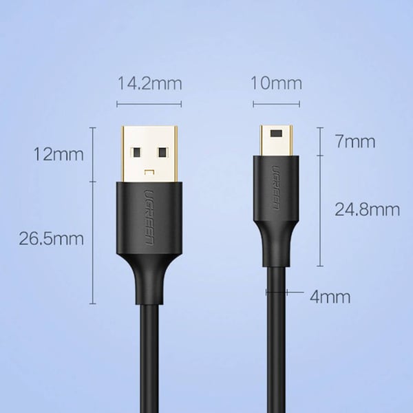 Ugreen US132 USB-kablar USB 2.0 2 m USB A Mini-USB B 0,48 Gbit/s Svart