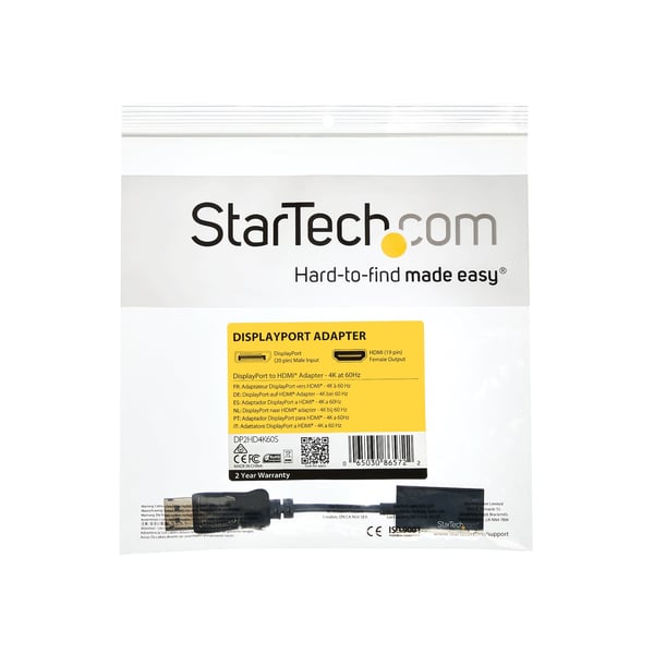 StarTech.com DP2HD4K60S videokabel adapter 0,215 m DisplayPort HDMI Sort