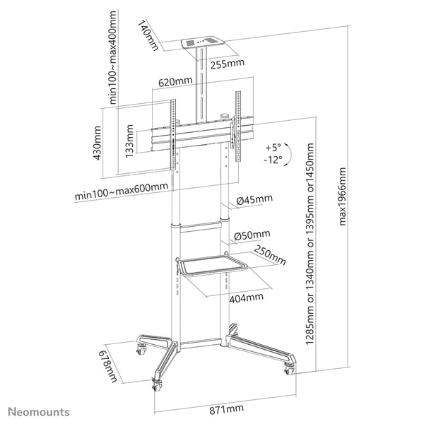 Neomounts FL50-550BL1 multimediavagnar & ställ Svart Bärbart golvstativ